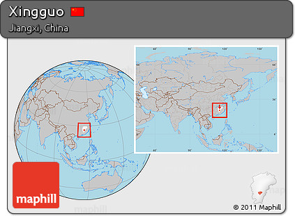Gray Location Map of Xingguo, highlighted parent region, within the entire country
