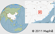 Savanna Style Location Map of Xingguo, highlighted country, hill shading