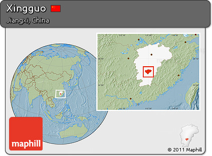Savanna Style Location Map of Xingguo, highlighted parent region, hill shading