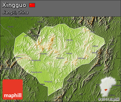 Physical Map of Xingguo, darken