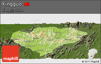 Physical Panoramic Map of Xingguo, darken