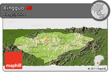 Physical Panoramic Map of Xingguo, darken