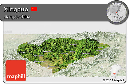 Satellite Panoramic Map of Xingguo, lighten
