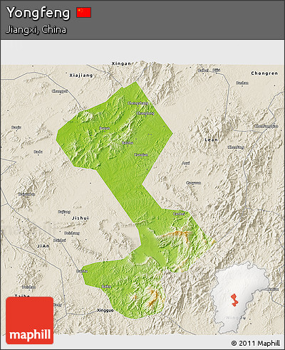 Physical 3D Map of Yongfeng, shaded relief outside