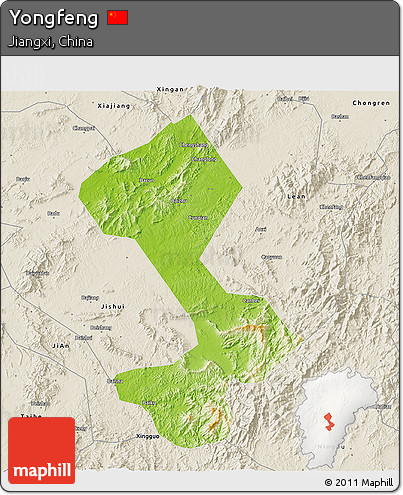 Physical 3D Map of Yongfeng, shaded relief outside