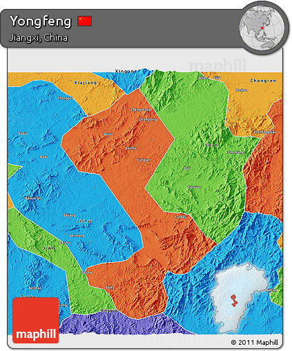 Political 3D Map of Yongfeng