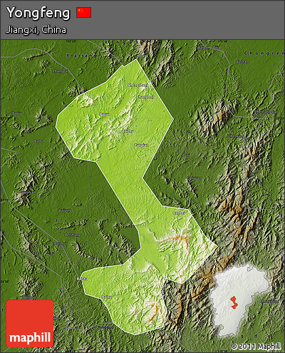 Physical Map of Yongfeng, darken