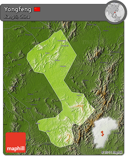 Physical Map of Yongfeng, darken