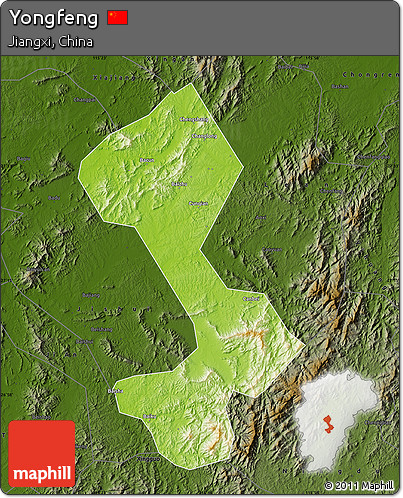 Physical Map of Yongfeng, darken