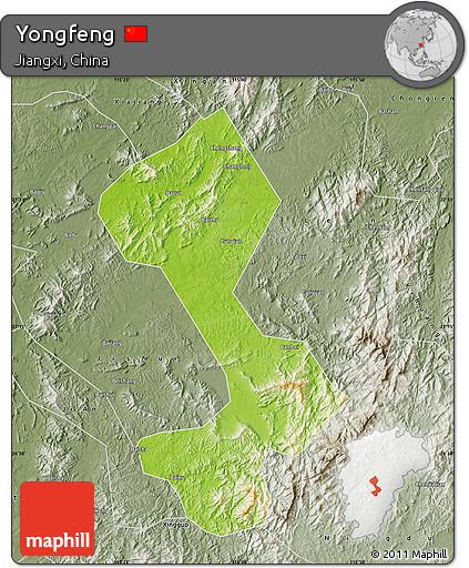 Physical Map of Yongfeng, semi-desaturated