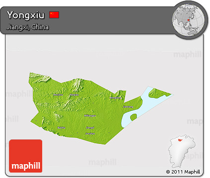 Physical 3D Map of Yongxiu, cropped outside