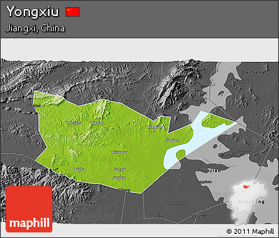 Physical 3D Map of Yongxiu, darken, desaturated