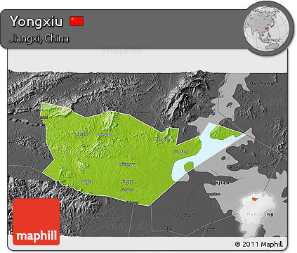 Physical 3D Map of Yongxiu, darken, desaturated