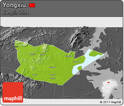 Physical 3D Map of Yongxiu, darken, desaturated