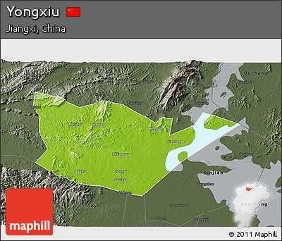 Physical 3D Map of Yongxiu, darken, semi-desaturated