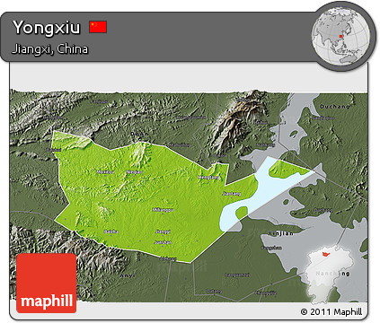 Physical 3D Map of Yongxiu, darken, semi-desaturated