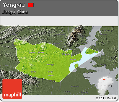 Physical 3D Map of Yongxiu, darken, semi-desaturated