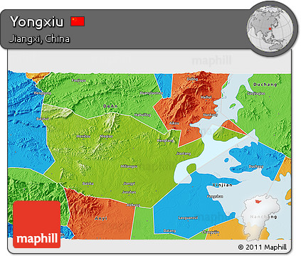 Physical 3D Map of Yongxiu, political outside