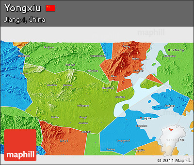 Physical 3D Map of Yongxiu, political outside