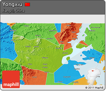 Physical 3D Map of Yongxiu, political outside