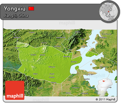 Physical 3D Map of Yongxiu, satellite outside