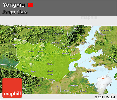 Physical 3D Map of Yongxiu, satellite outside