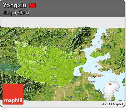 Physical 3D Map of Yongxiu, satellite outside