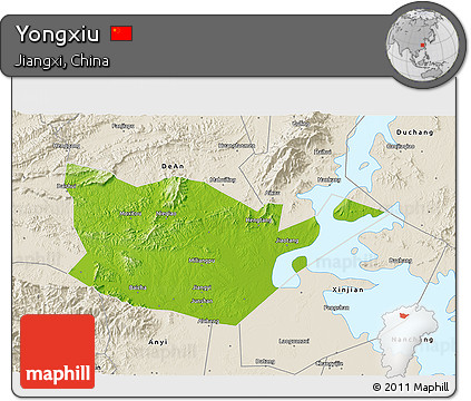 Physical 3D Map of Yongxiu, shaded relief outside
