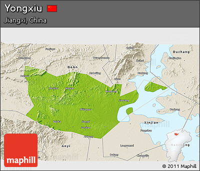 Physical 3D Map of Yongxiu, shaded relief outside