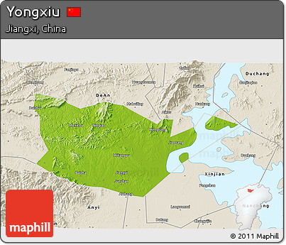 Physical 3D Map of Yongxiu, shaded relief outside