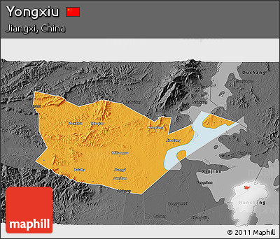Political 3D Map of Yongxiu, darken, desaturated