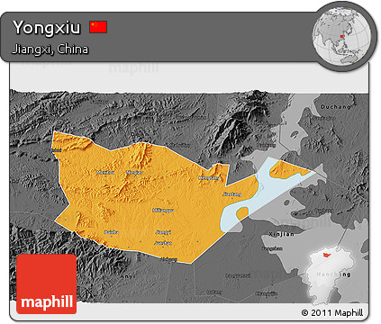 Political 3D Map of Yongxiu, darken, desaturated