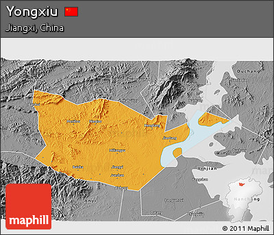Political 3D Map of Yongxiu, desaturated
