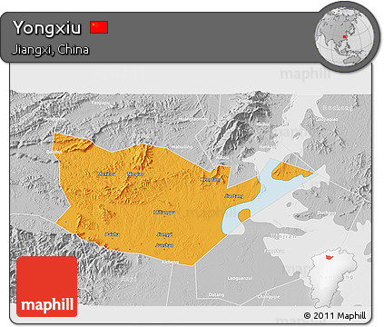 Political 3D Map of Yongxiu, lighten, desaturated