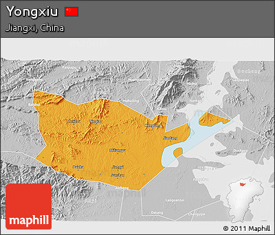 Political 3D Map of Yongxiu, lighten, desaturated
