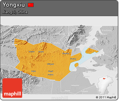 Political 3D Map of Yongxiu, lighten, desaturated