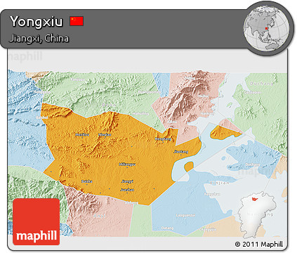 Political 3D Map of Yongxiu, lighten