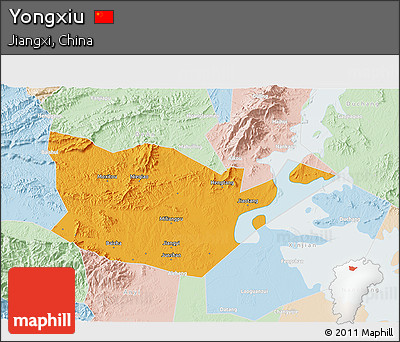 Political 3D Map of Yongxiu, lighten