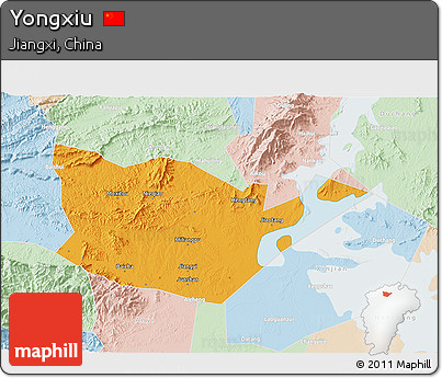 Political 3D Map of Yongxiu, lighten