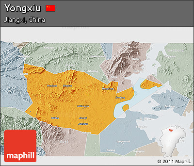 Political 3D Map of Yongxiu, lighten, semi-desaturated