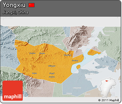 Political 3D Map of Yongxiu, lighten, semi-desaturated