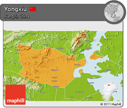 Political 3D Map of Yongxiu, physical outside