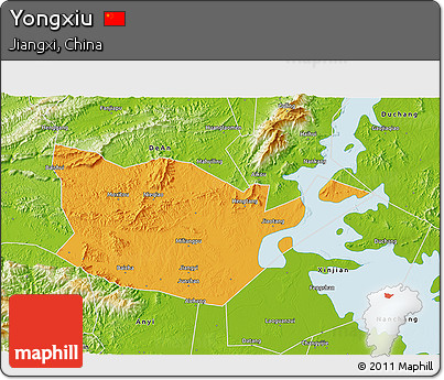 Political 3D Map of Yongxiu, physical outside