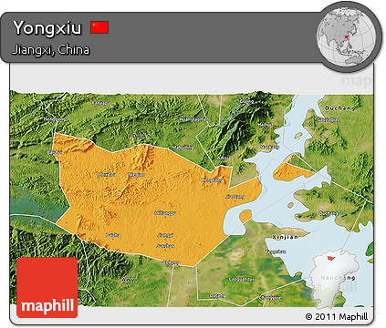 Political 3D Map of Yongxiu, satellite outside