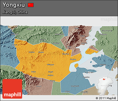 Political 3D Map of Yongxiu, semi-desaturated