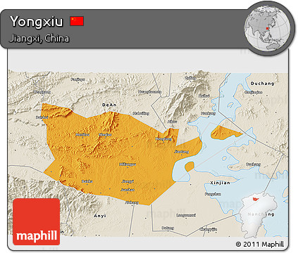 Political 3D Map of Yongxiu, shaded relief outside