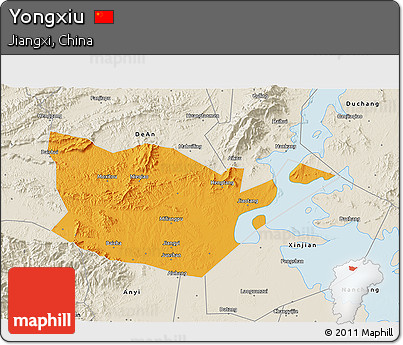 Political 3D Map of Yongxiu, shaded relief outside
