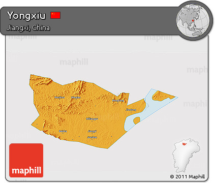Political 3D Map of Yongxiu, single color outside