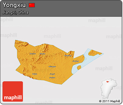 Political 3D Map of Yongxiu, single color outside