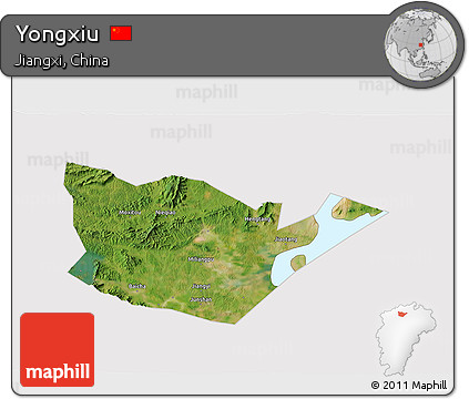Satellite 3D Map of Yongxiu, cropped outside